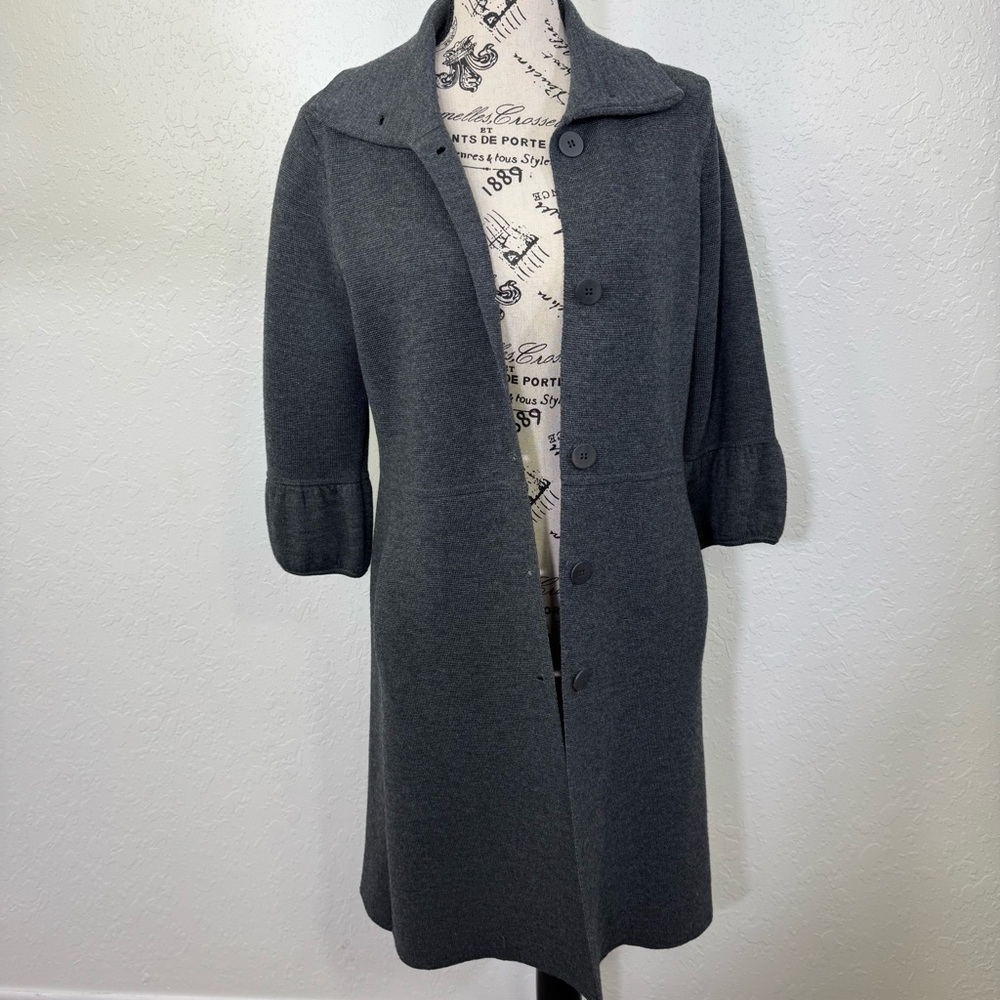 Eileen Fisher collared button down bell sleeve Elegant Gray wool‎ Women's Coat